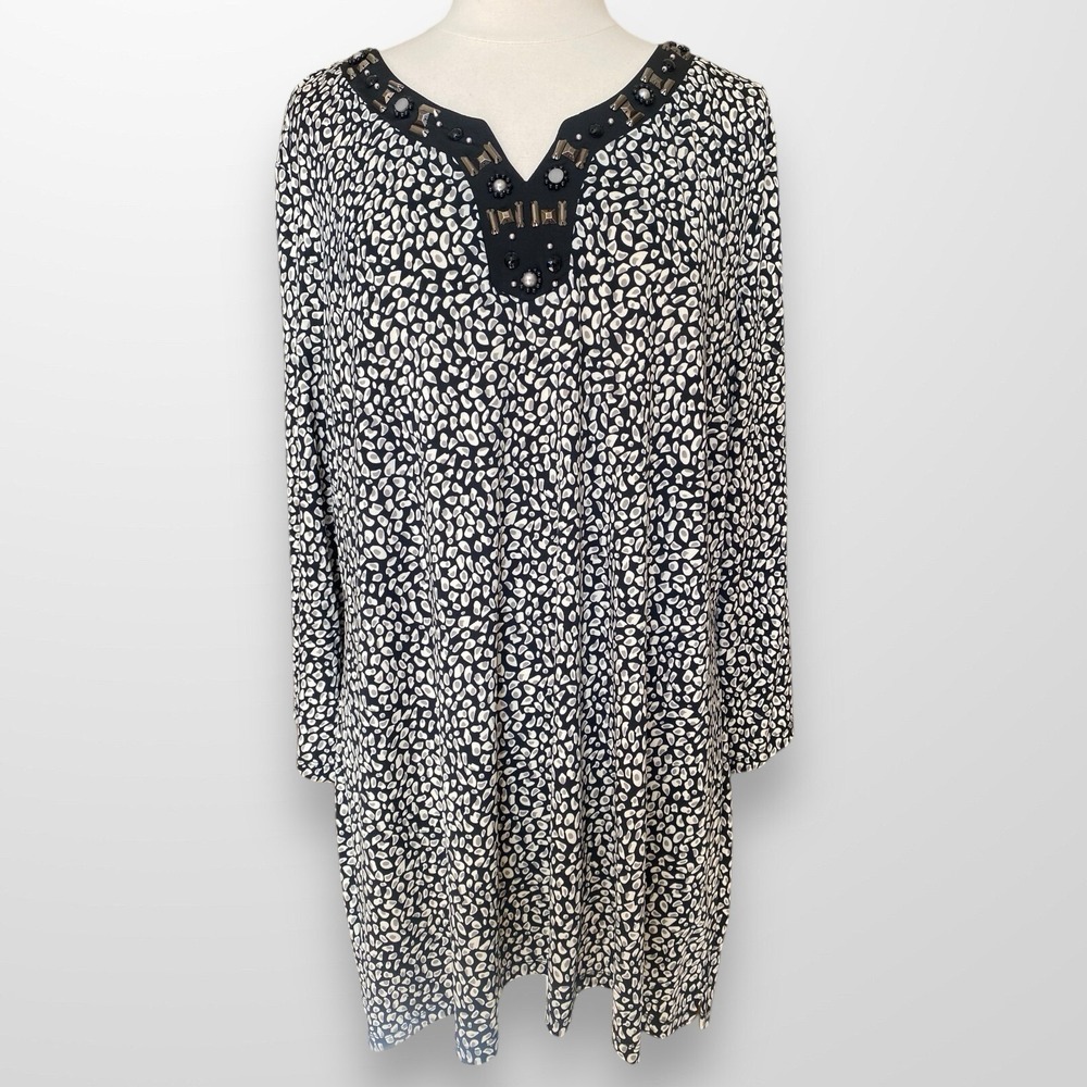 Maria Gabrielle Size 3X Top Shirt Tunic Stretch‎ Slinky Flowy Long Sleeve Beaded